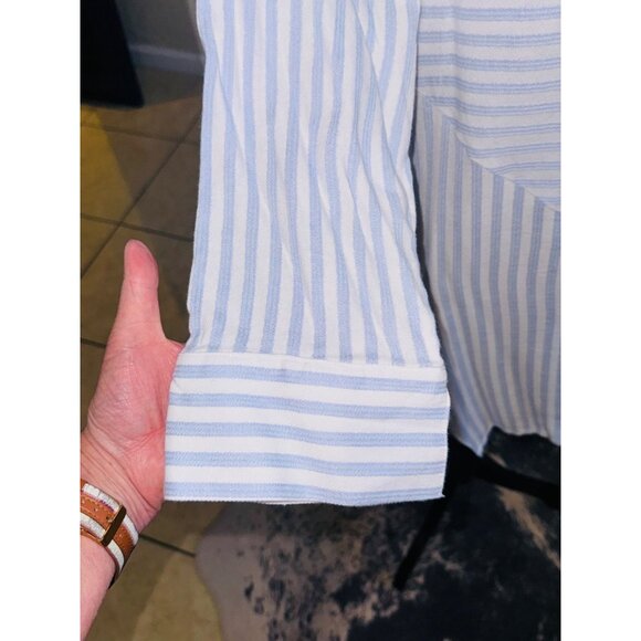 Soft Surroundings Blue White Striped Asymmetrical Handkerchief Hem Tunic Shirt M - Picture 11 of 12